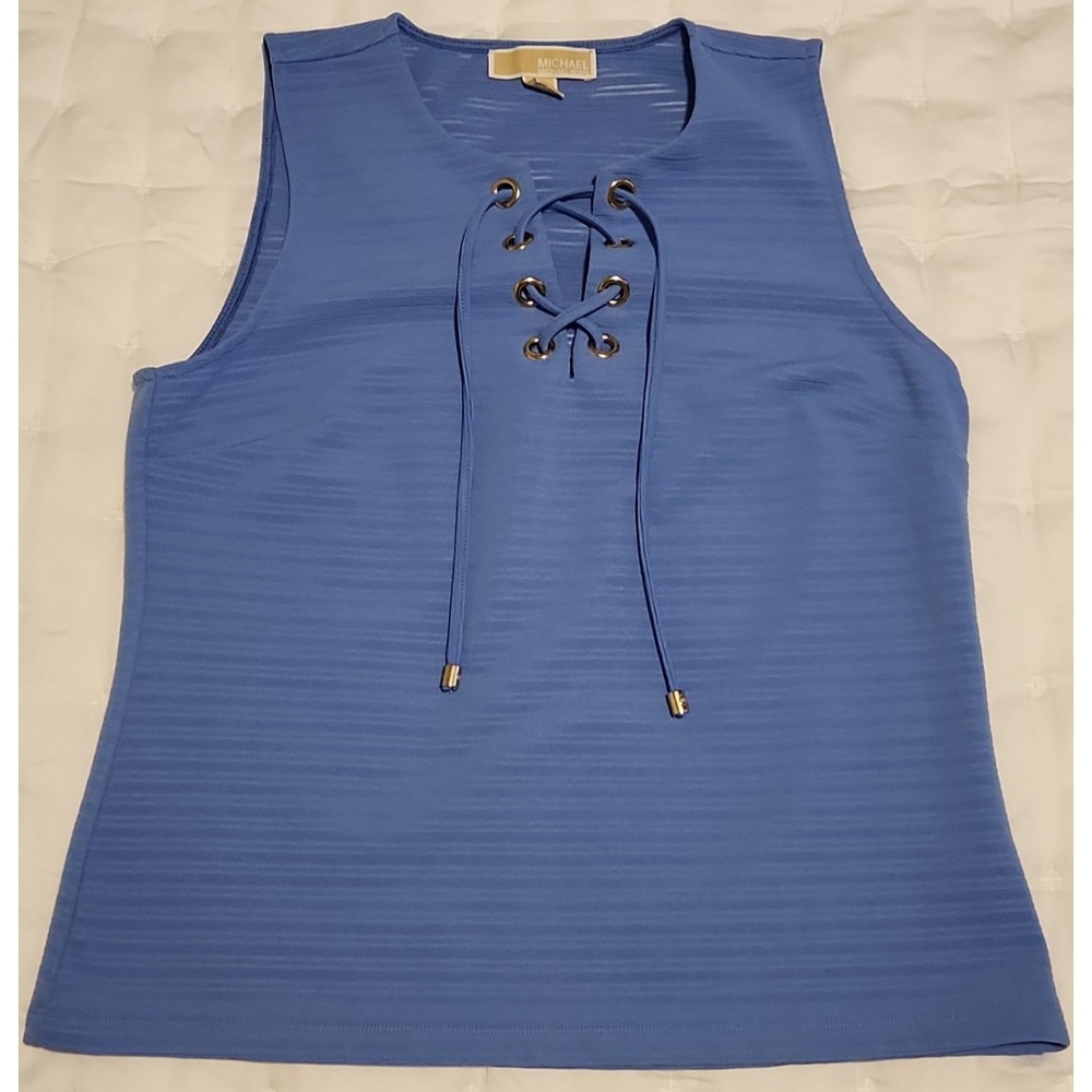 Michael Kors Chive Blue Lace Up Grommet Sleeveless Top Size M MSRP $98